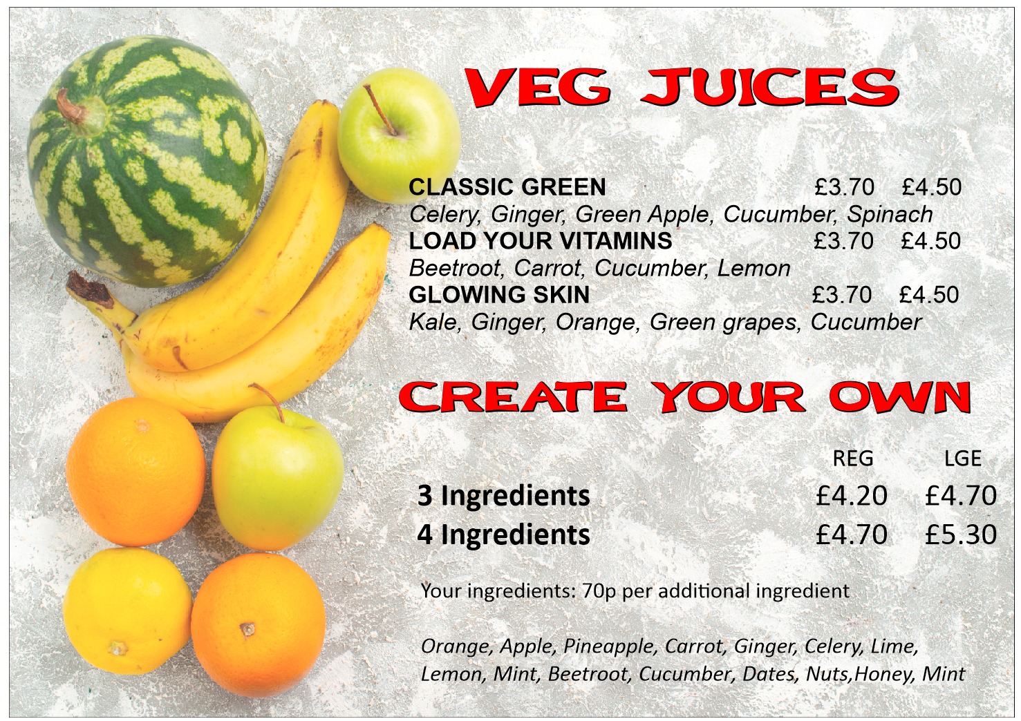 Juicy Vibes Ltd | Menu